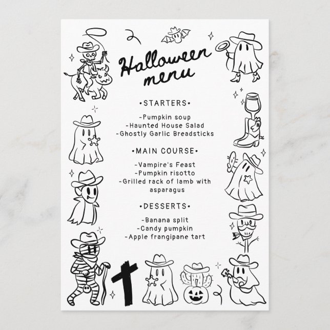 Black & White Quirky Hand plockade Doodles Hallowe Meny (Framsida)