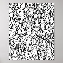 Black & White Rabbit Bunny Teckning Modern Mönster