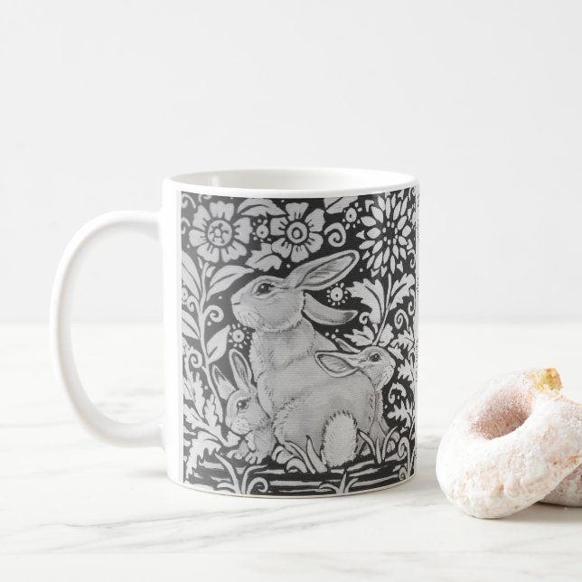 Black White Rabbit Family Grått Påsk Mor Gift Kaffemugg (Med munk)