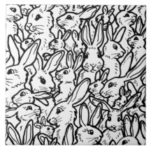 Black & White Rabbit Teckning Cute Bunny Mönster