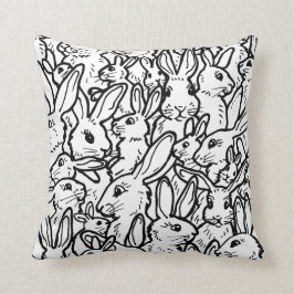 Black & White Rabbit Teckning Cute Bunny Mönster Kudde