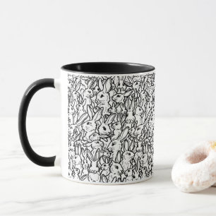 Black & White Rabbit Teckning Modern Bunny Mönste Mugg
