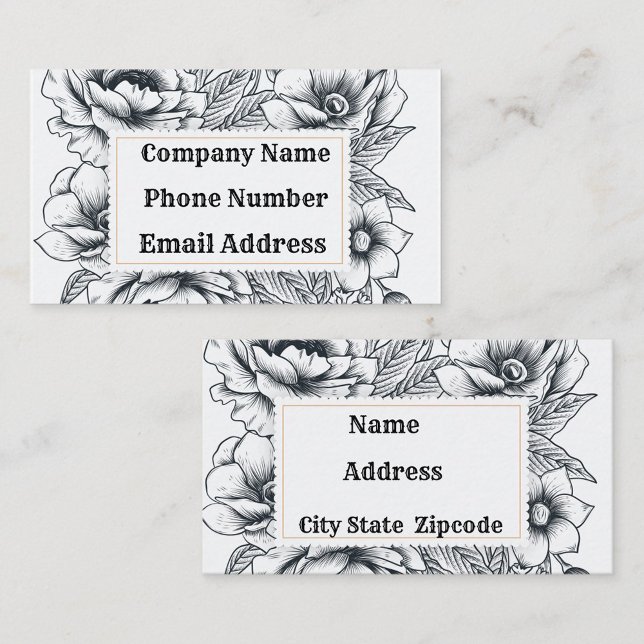 Black White Ram Visitkort (Front/Back Black and White Floral Design Business Cards! )