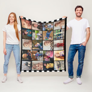 Black White Rand 20 Photo Collage Family Ull Fleecefilt