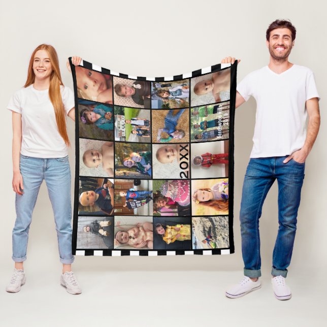 Black White Rand 20 Photo Collage Family Ull Fleecefilt (På plats)