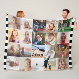Black White Rand 20 Photo Collage Family Ull Fleecefilt