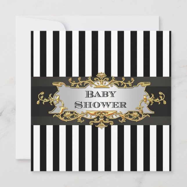Black White Rand Baby Shower Inbjudningar (Framsida)