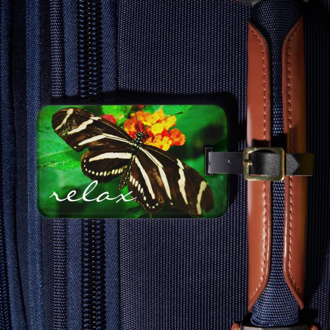 Black White Rand Butterfly Photo Luft-skript Bagagebricka (Framsida Insitu 4)