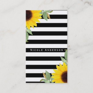 Black White Rand Corner Sunblommor Blommigt Chic Visitkort