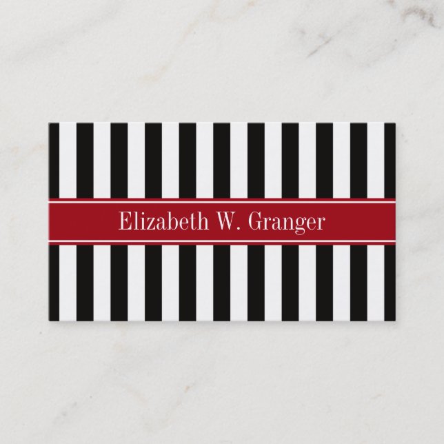 Black White Rand Cranberry Namn Monogram Visitkort (Framsida)