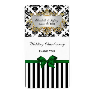 Black White Rand Damask Forest Grönt Vin-etikett Fraktsedel