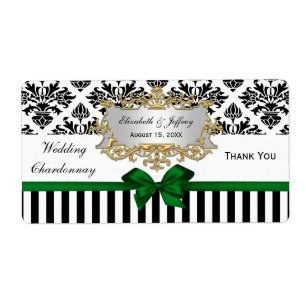 Black White Rand Damask Forest Grönt Vin-etikett Fraktsedel