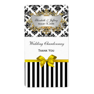 Black White Rand Damask Gult Party Vin-etikett Fraktsedel