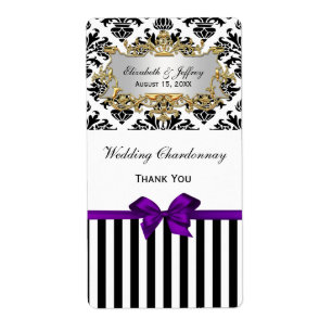 Black White Rand Damask Lila Party Vin Fraktsedel