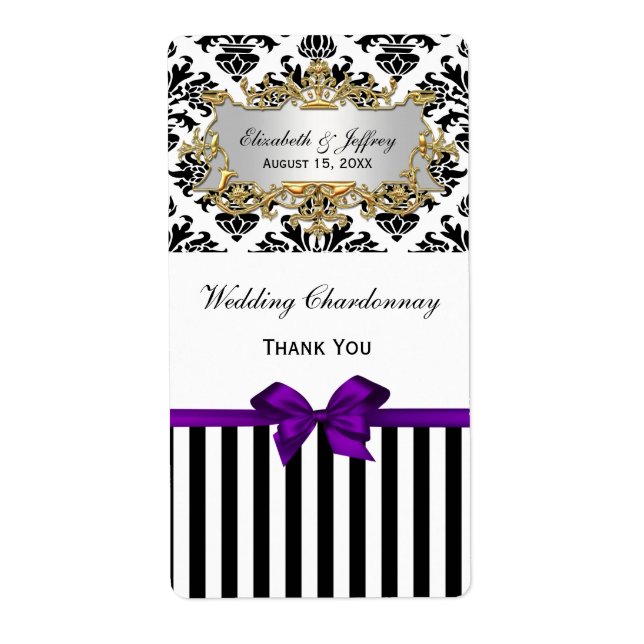 Black White Rand Damask Lila Party Vin Fraktsedel (Framsidan)