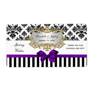 Black White Rand Damask Lila Vatten-etikett Fraktsedel