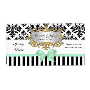 Black White Rand Damask Mint #2 Vatten-etikett Fraktsedel