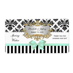 Black White Rand Damask Mint Vatten-etikett Fraktsedel