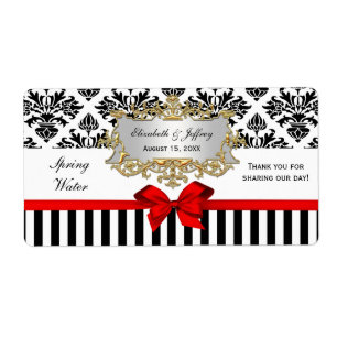 Black White Rand Damask Red Vatten-etikett Fraktsedel