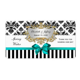 Black White Rand Damask Teal Vatten-etikett Fraktsedel
