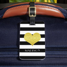 Black White Rand Faux Guld Heart