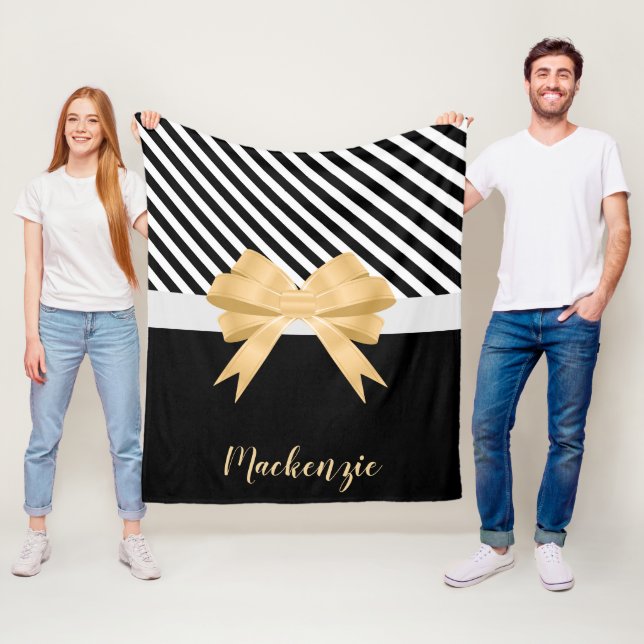 Black White Rand Goldem Bow Fleecefilt (På plats)