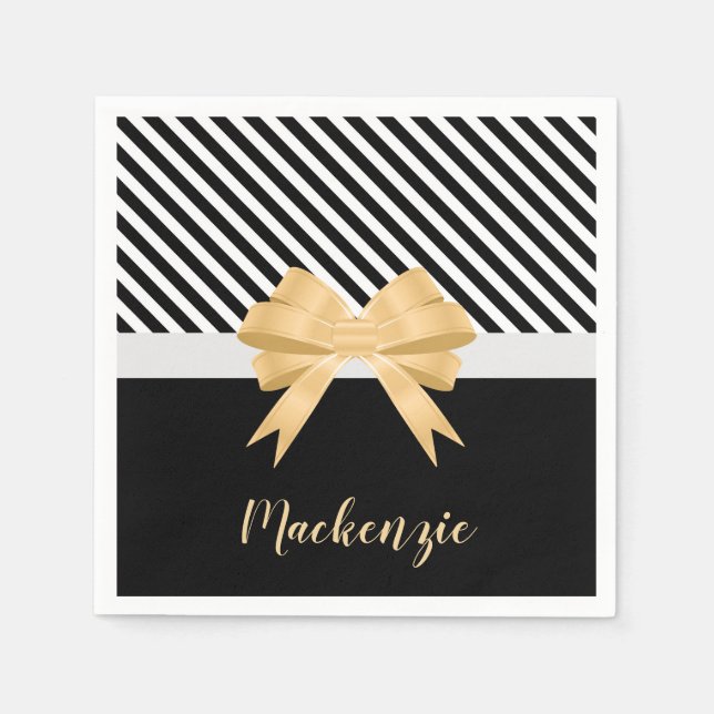 Black White Rand Goldem Bow Pappersservett (Framsidan)