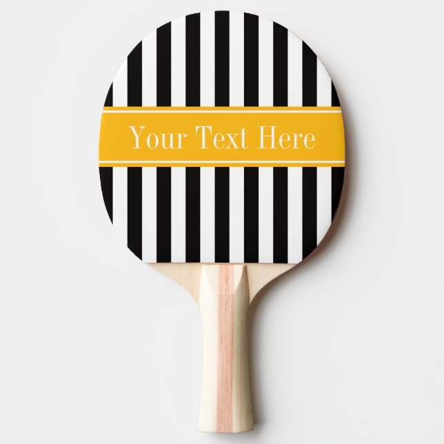 Black White Rand Goldenrod Ribbon Namn Monogram Pingisracket (Framsidan)