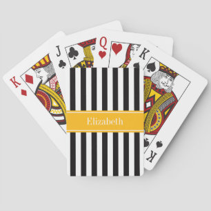 Black White Rand Goldenrod Ribbon Namn Monogram Spelkort