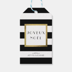 Black & White Rand "Joyeux Noël" Julafton Helgdag Presentetikett