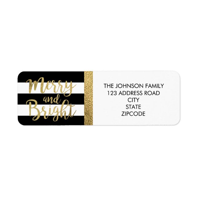 Black & White Rand "Merry & Bright" Julafton Adres Returadress Etikett (Framsidan)