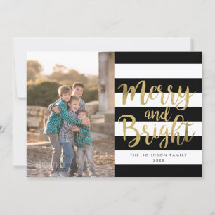 Black & White Rand "Merry & Bright" Photo Julafton Julkort