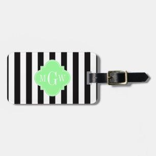 Black White Rand Mint Grn Quatrefoil 3 Monogram Bagagebricka