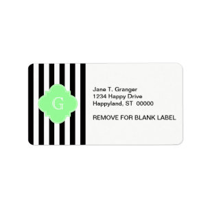 Black White Rand Mint Grönt Quatrefoil Monogram Adressetikett