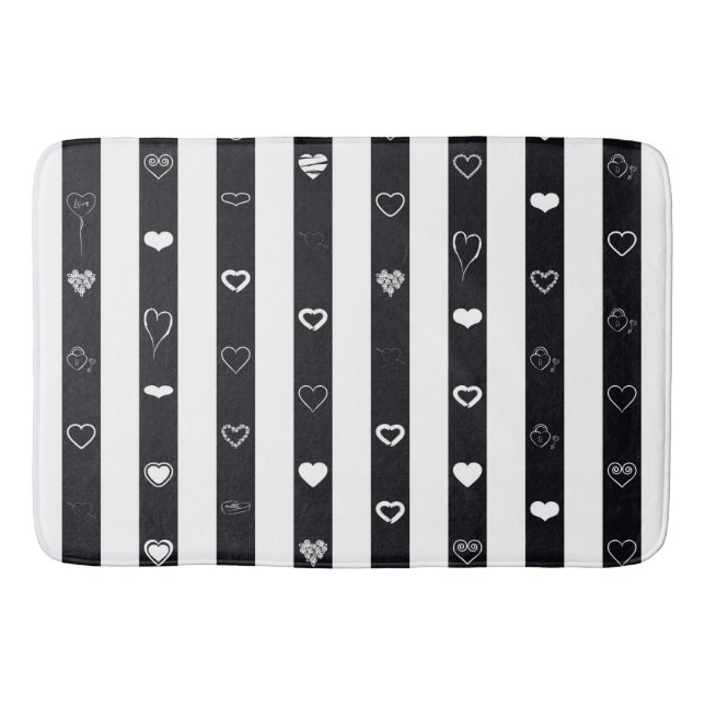 Black White Rand Modern Heart Mönster Badrumsmatta (Framsidan)