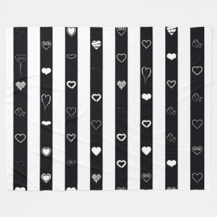 Black White Rand Modern Heart Mönster Fleecefilt