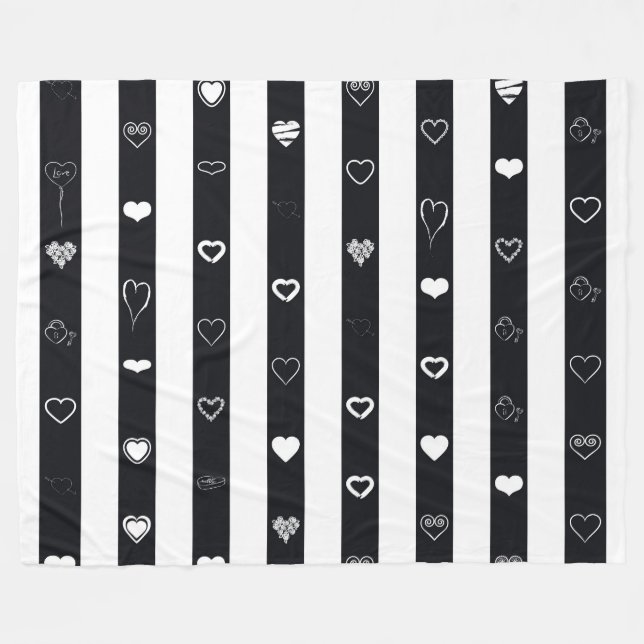 Black White Rand Modern Heart Mönster Fleecefilt (Framsidan (Horisontell))