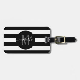 Black White Rand Monogram Girly-skript Circle Bagagebricka