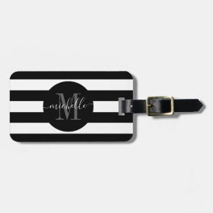Black White Rand Monogram Girly-skript Circle Bagagebricka