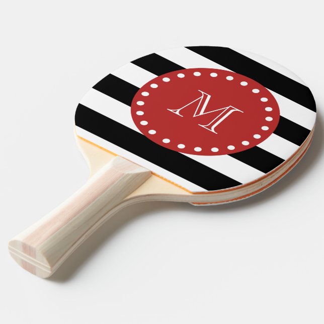 Black White Rand Mönster, Red Monogram Pingisracket (Frontvinkel)