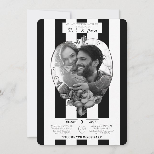 Black White Rand Photo Giftermål Gothic Bröllop Inbjudningar (Framsida)