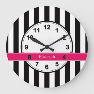 Black White Rand Raspberry Ribbon Namn Monogram Stor Klocka