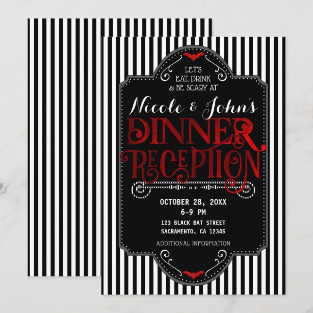 Black White Rand Red Gothic Dinner Reception Inbjudningar (Fram/baksida)