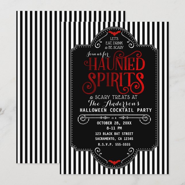 Black White Rand Red Haunits Cocktail Inbjudningar (Fram/baksida)