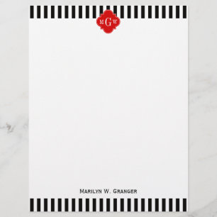 Black White Rand Red Quatrefoil 3 Monogram