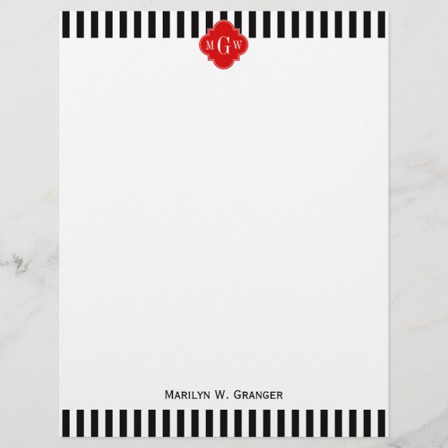 Black White Rand Red Quatrefoil 3 Monogram (Framsida)