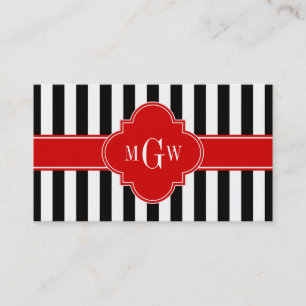 Black White Rand Red Quatrefoil 3 Monogram Visitkort