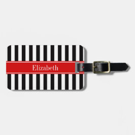 Black White Rand Red Ribbon Namn Monogram Bagagebricka