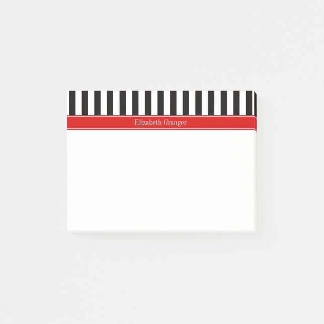 Black White Rand Red Ribbon Namn Monogram Post-it Block (Framsida)