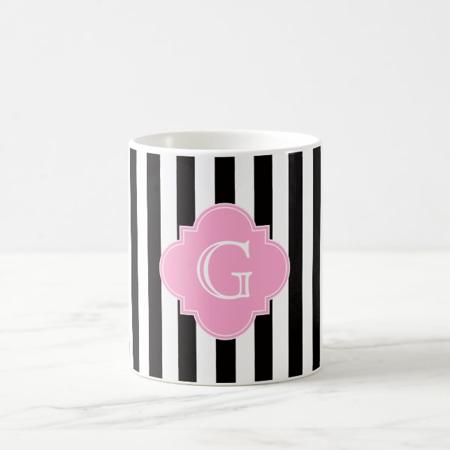 Black White Rand, Rosa Quatrefoil Monogram Kaffemugg (Center)